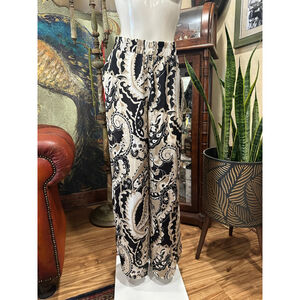 Women's Cato Black & Beige Paisley Wide Leg Pants, Size L